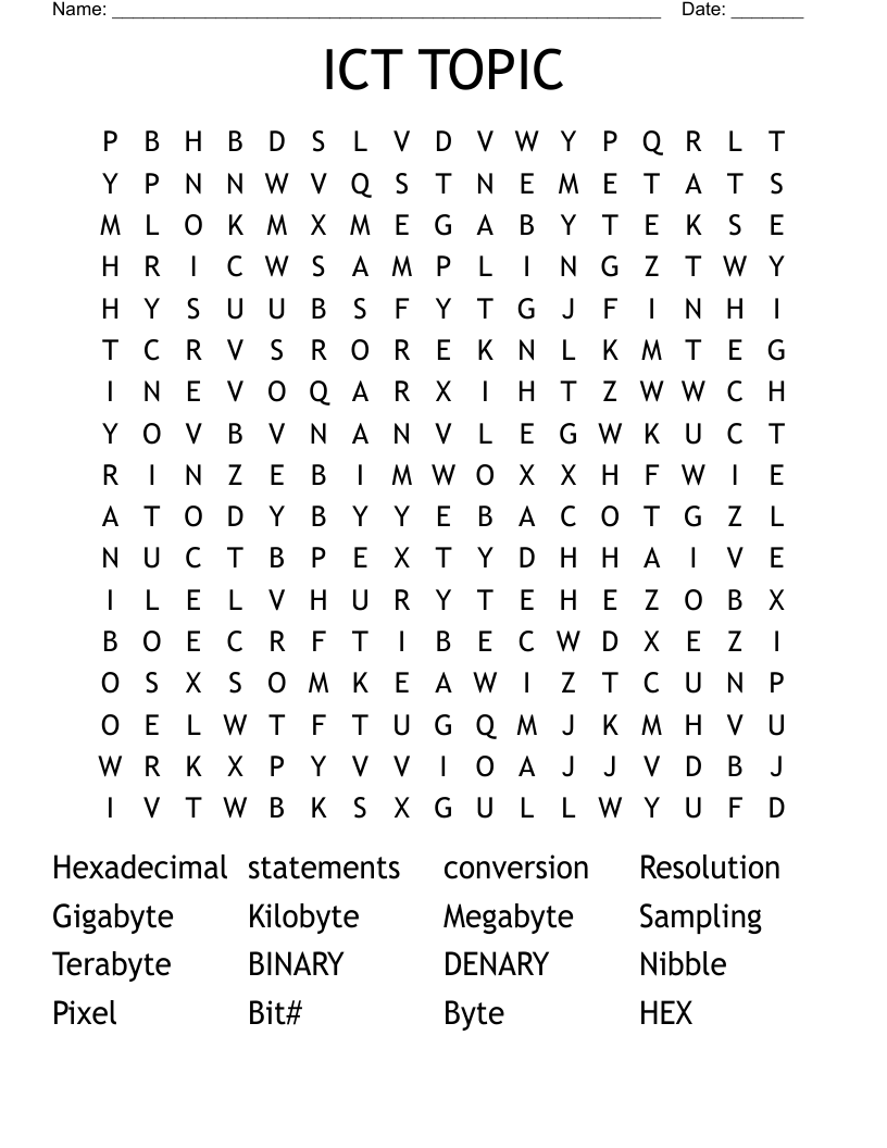 ICT TOPIC Word Search