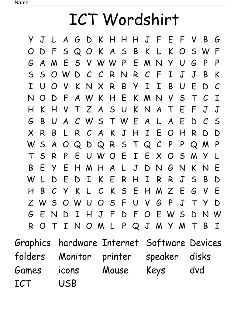 ICT Wordshirt Word Search