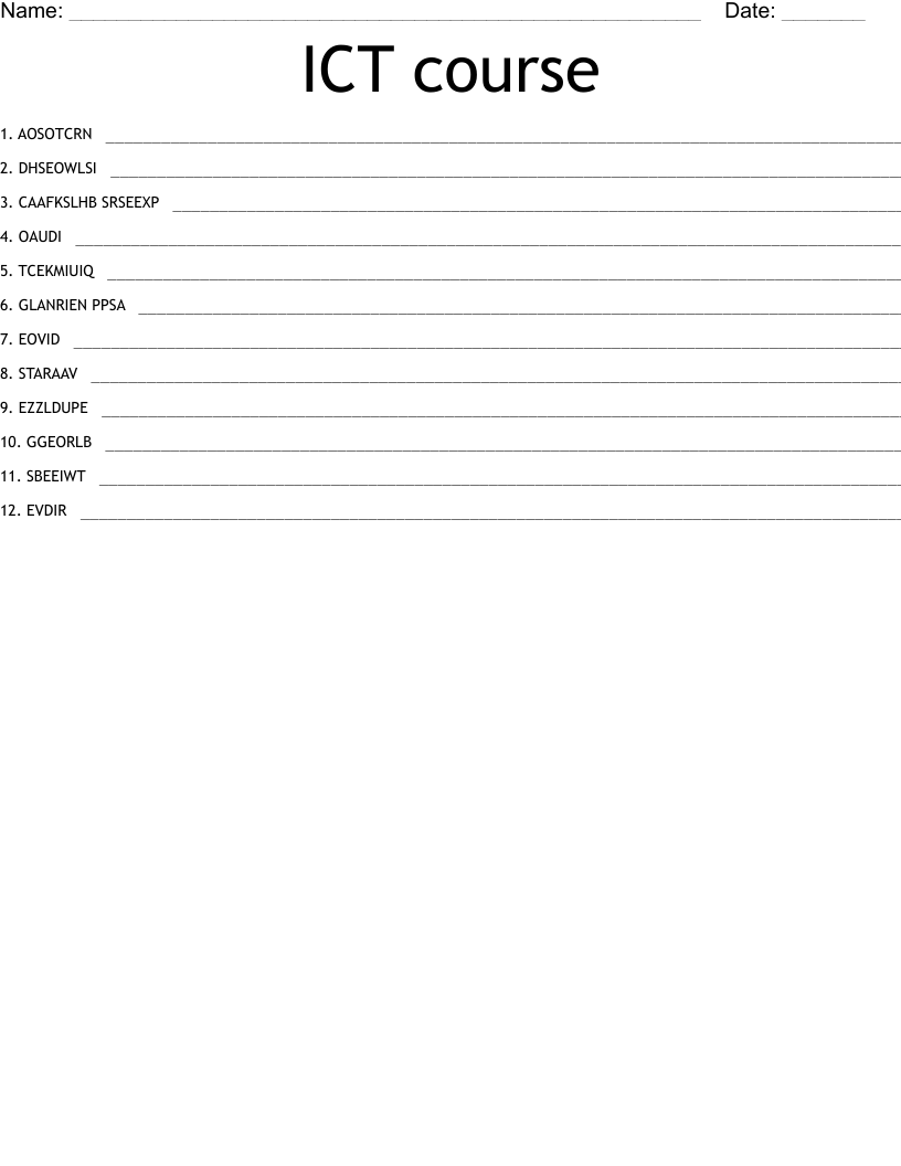 ICT course Word Scramble