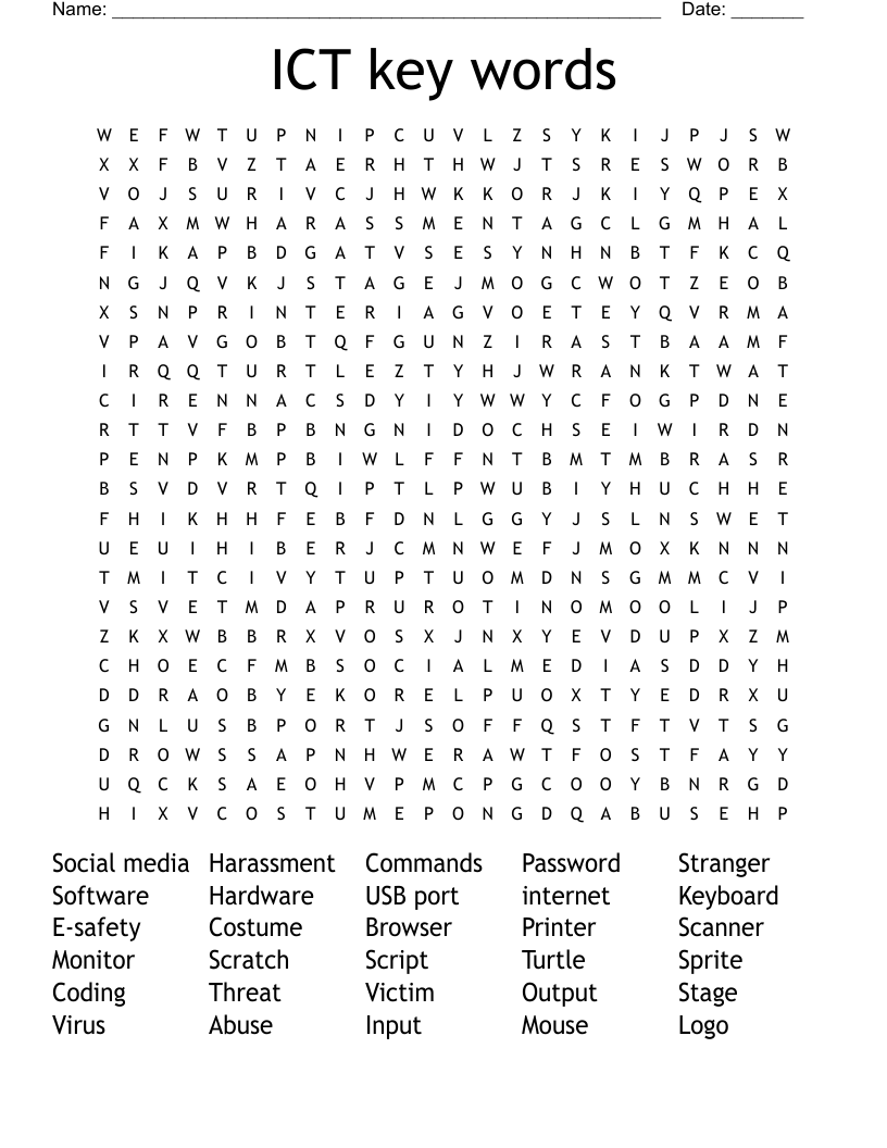ICT key words Word Search