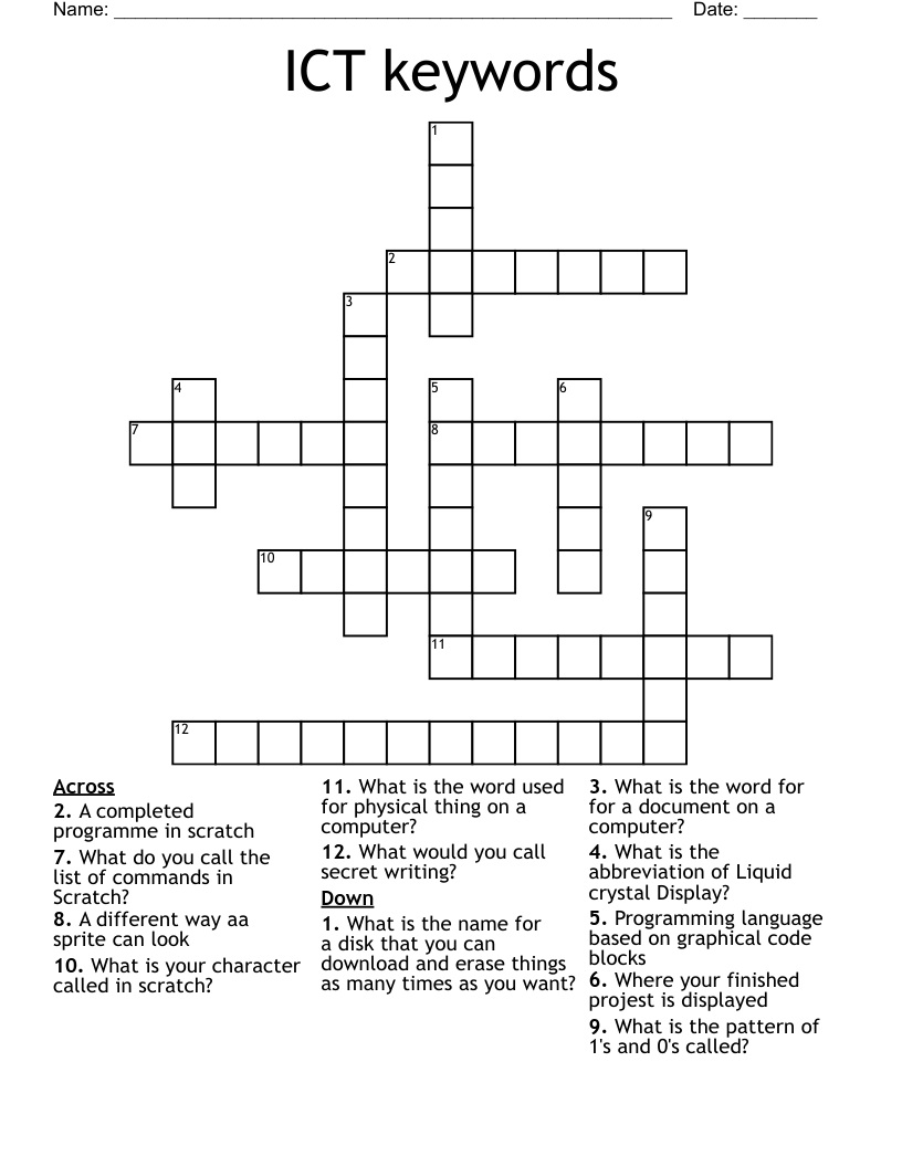 ICT keywords Crossword