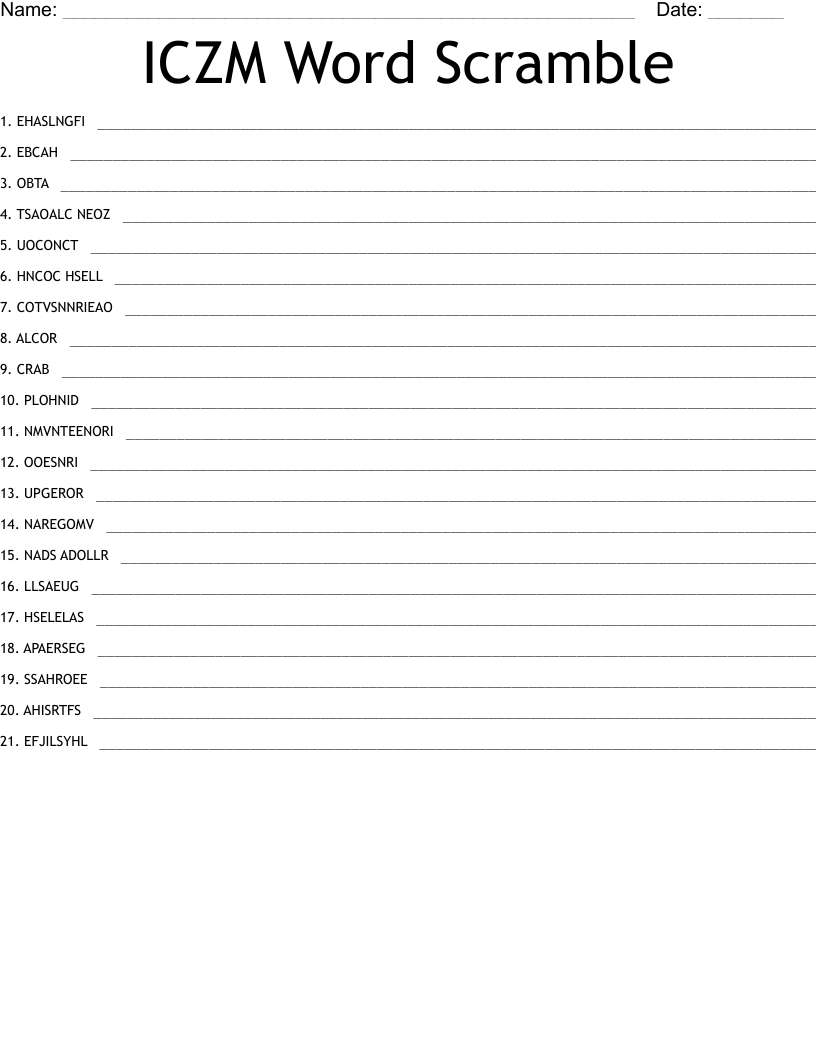 ICZM Word Scramble