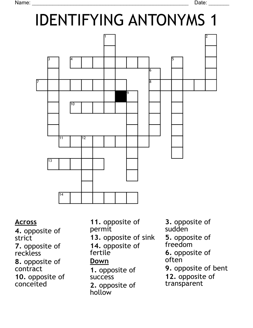 IDENTIFYING ANTONYMS 1 Crossword