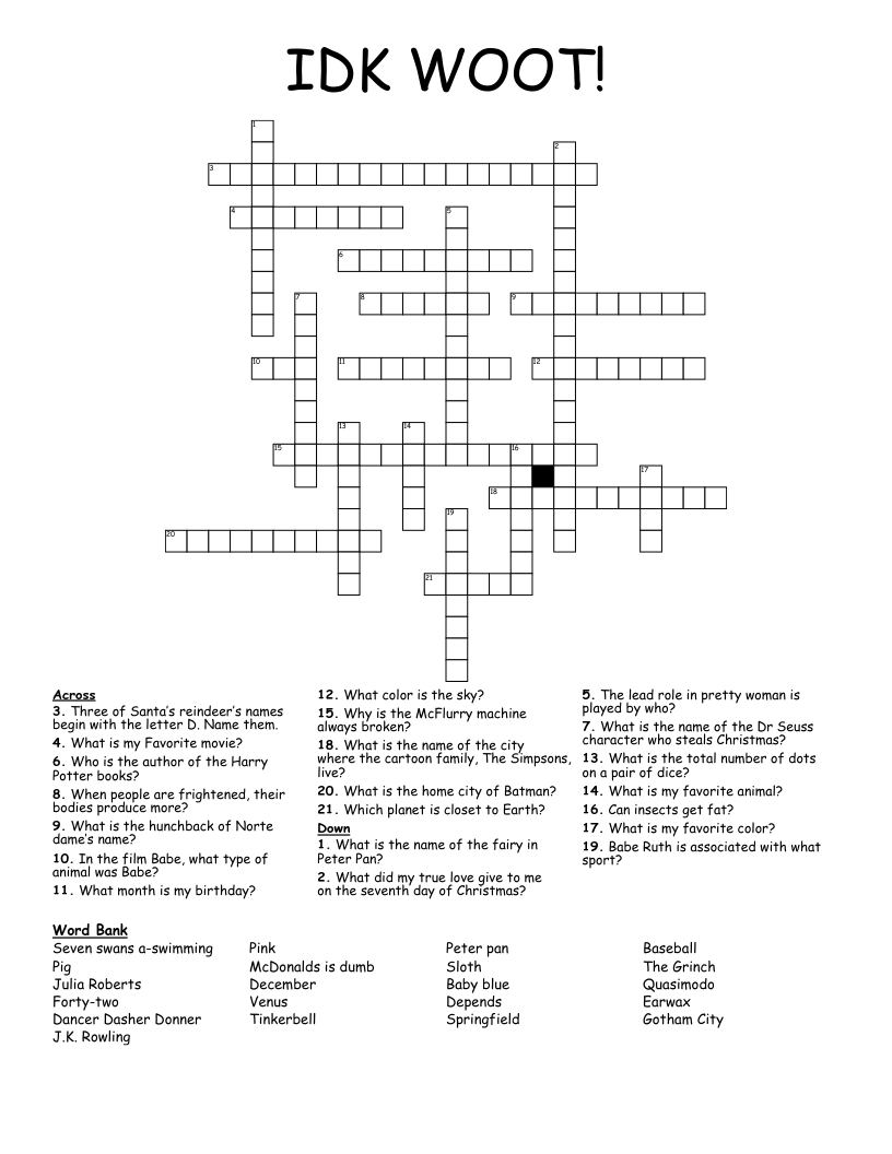 IDK WOOT! Crossword