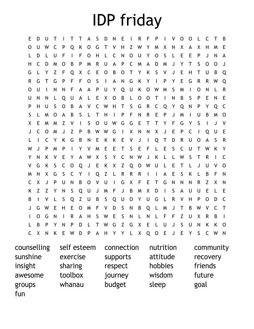IDP friday Word Search
