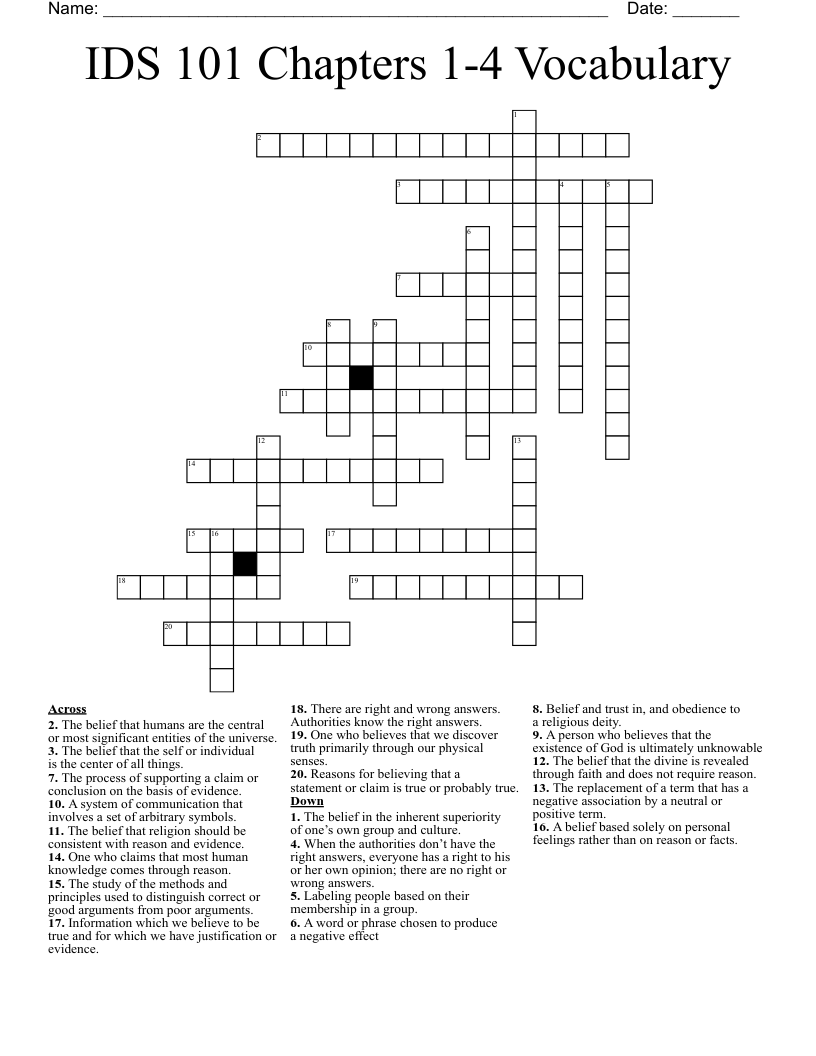IDS 101 Chapters 1-4 Vocabulary Crossword