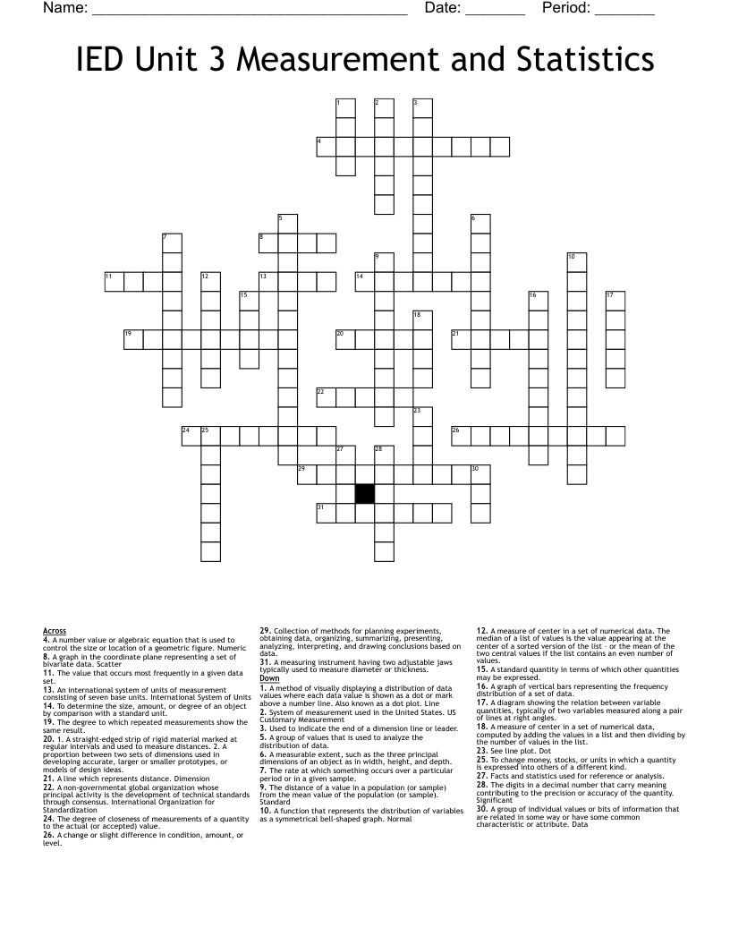 IED Unit 3 Measurement and Statistics Crossword