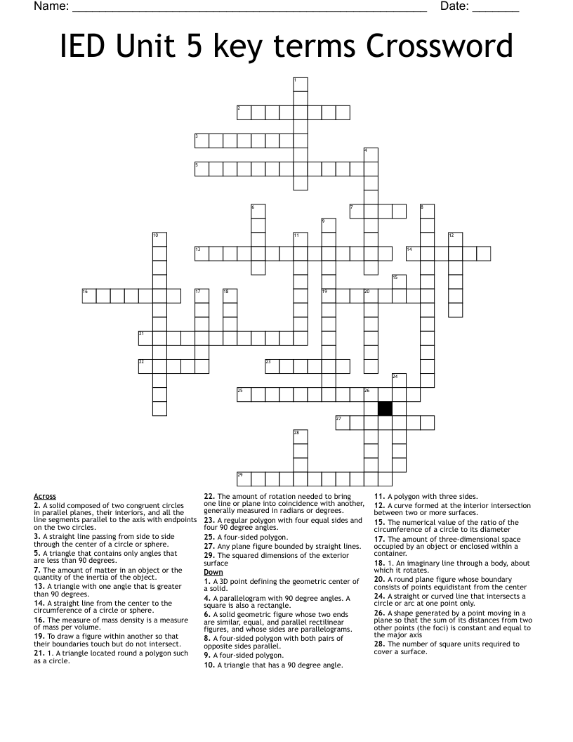 IED Unit 5 key terms Crossword