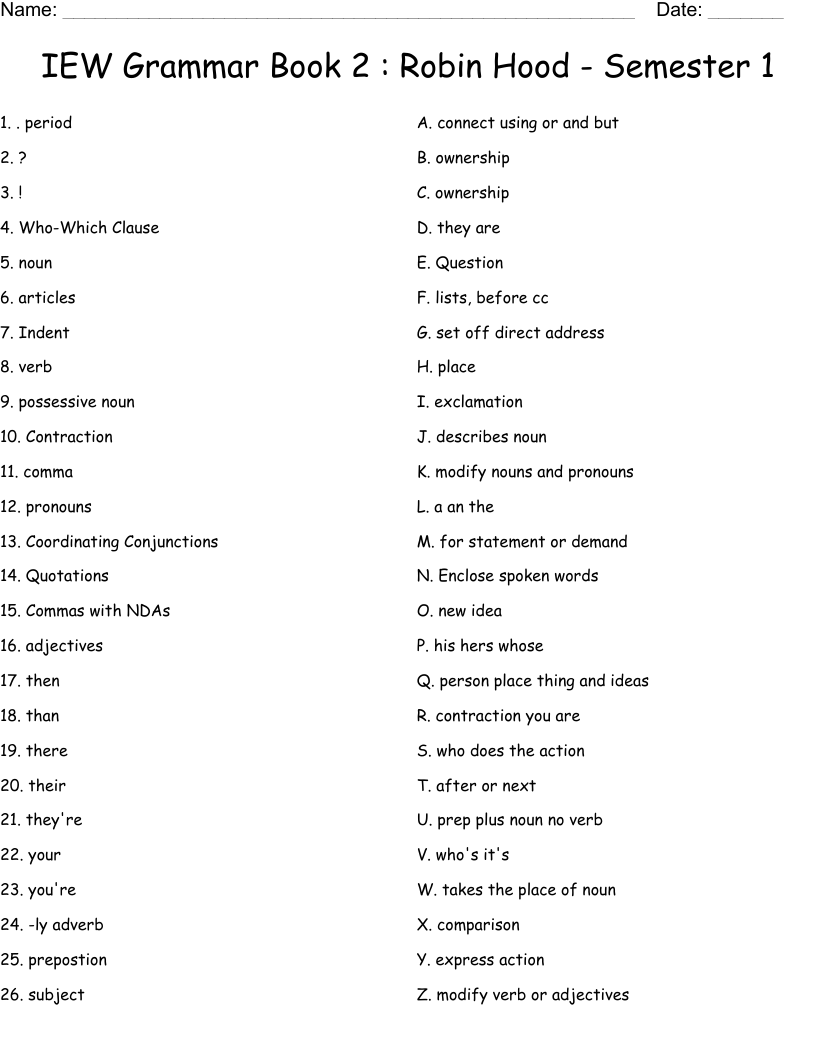 IEW Grammar Book 2 : Robin Hood - Semester 1