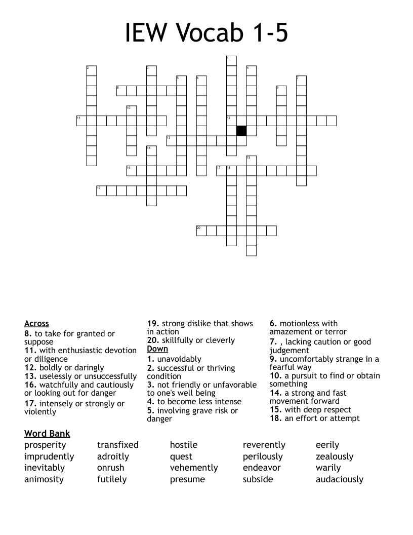 IEW Vocab 1-5 Crossword