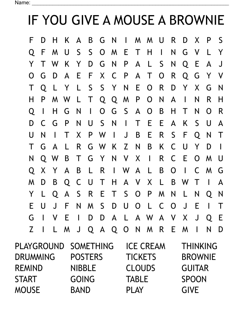 IF YOU GIVE A MOUSE A BROWNIE Word Search
