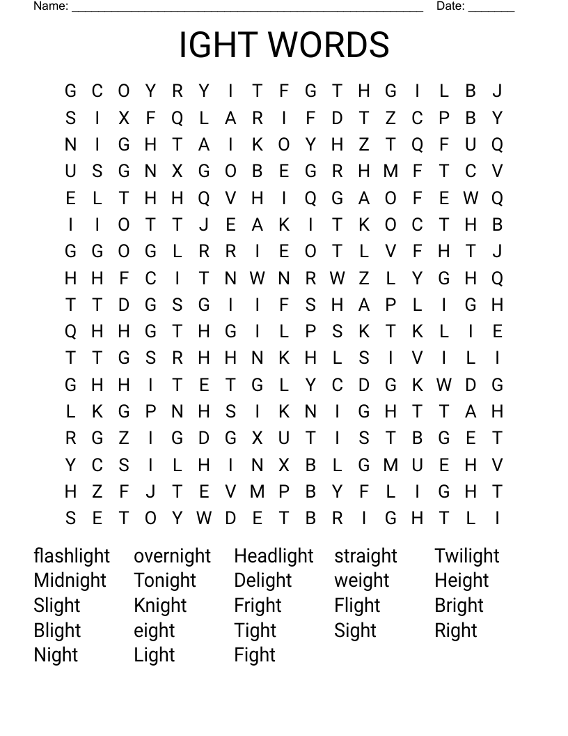 IGHT WORDS Word Search