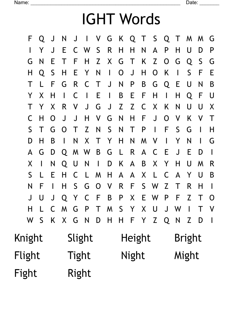 IGHT Words Word Search