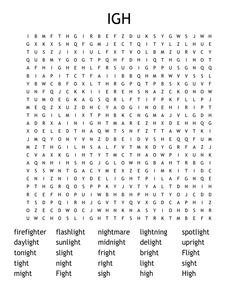 IGH Word Search