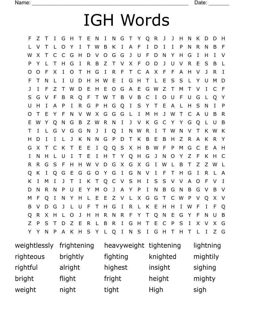 IGH Words Word Search