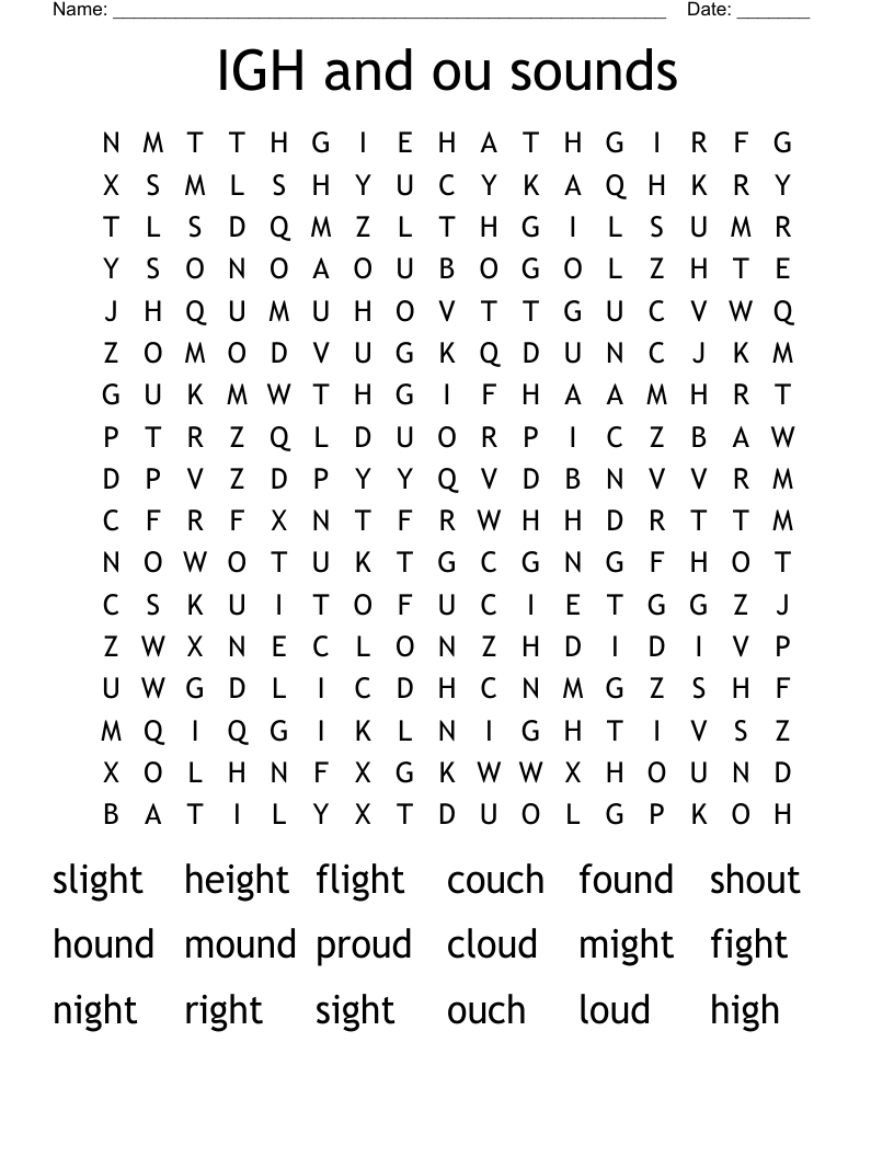 IGH and ou sounds Word Search