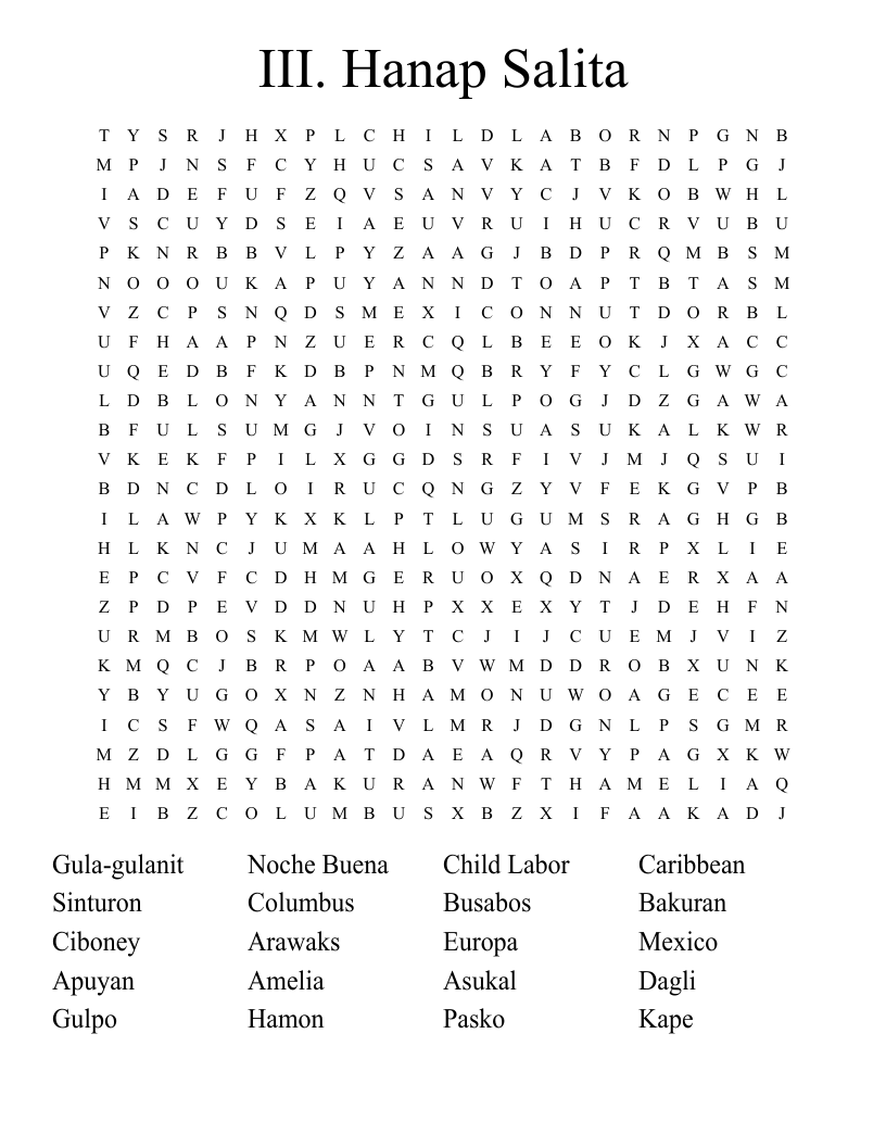 III. Hanap Salita Word Search