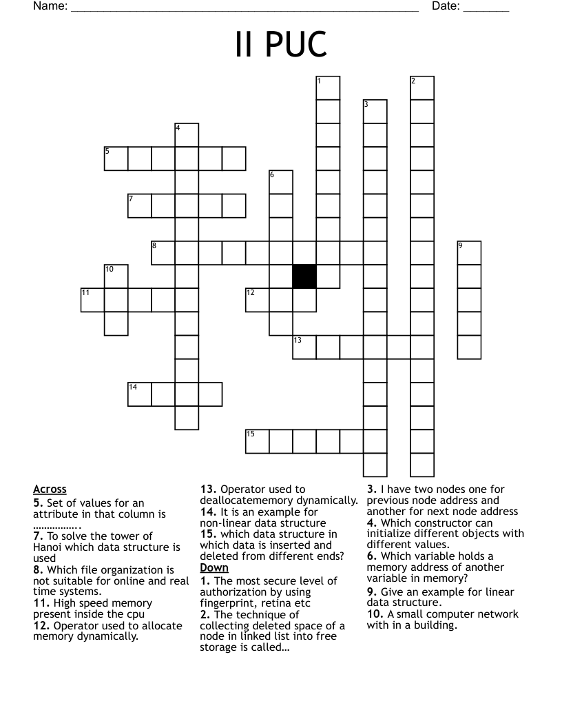 II PUC Crossword