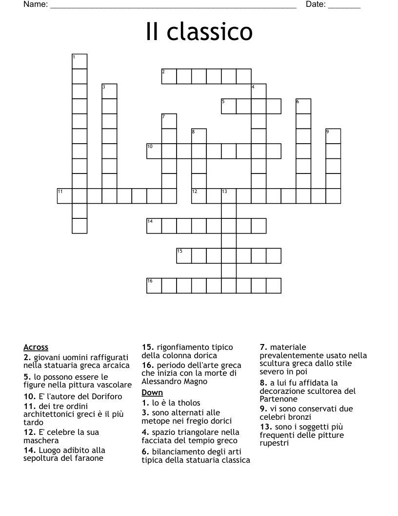 II classico Crossword