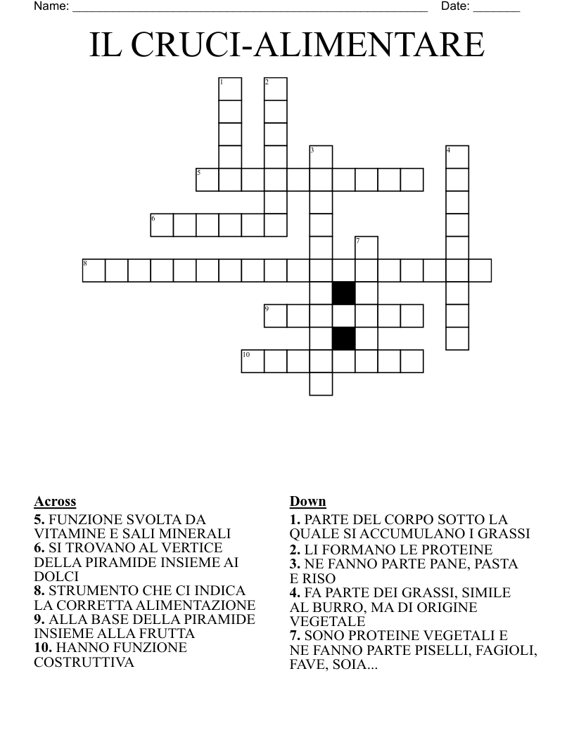 IL CRUCI-ALIMENTARE Crossword