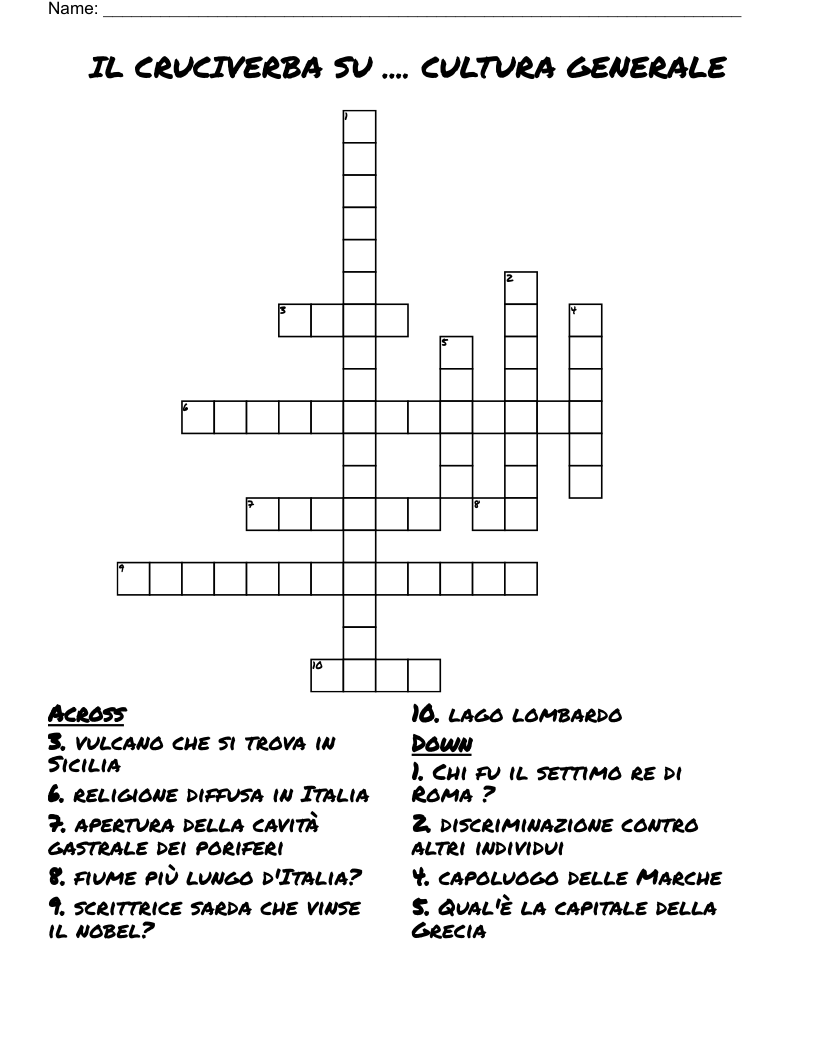 IL CRUCIVERBA SU .... CULTURA GENERALE  Crossword