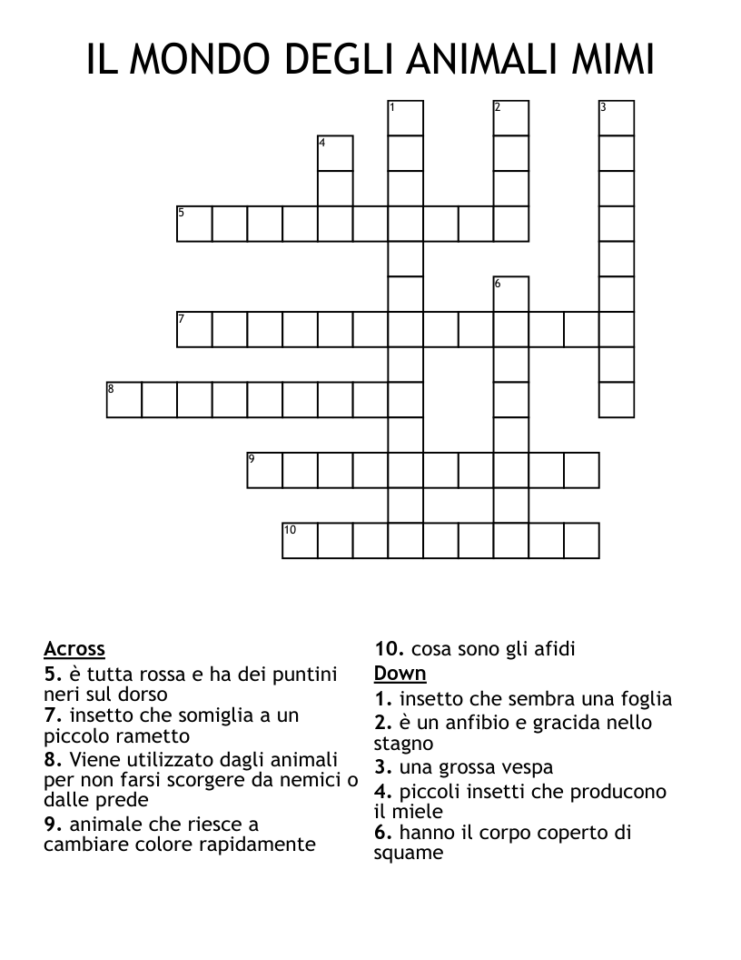 IL MONDO DEGLI ANIMALI  MIMI Crossword