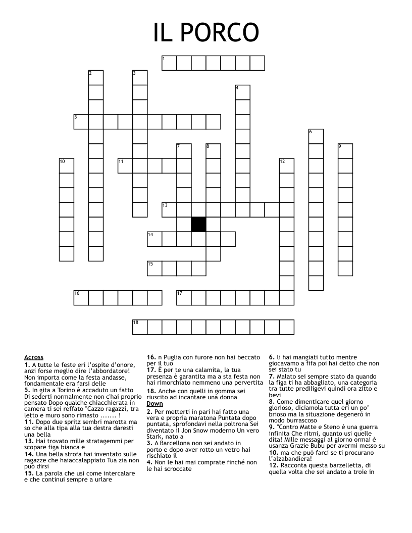 IL PORCO Crossword
