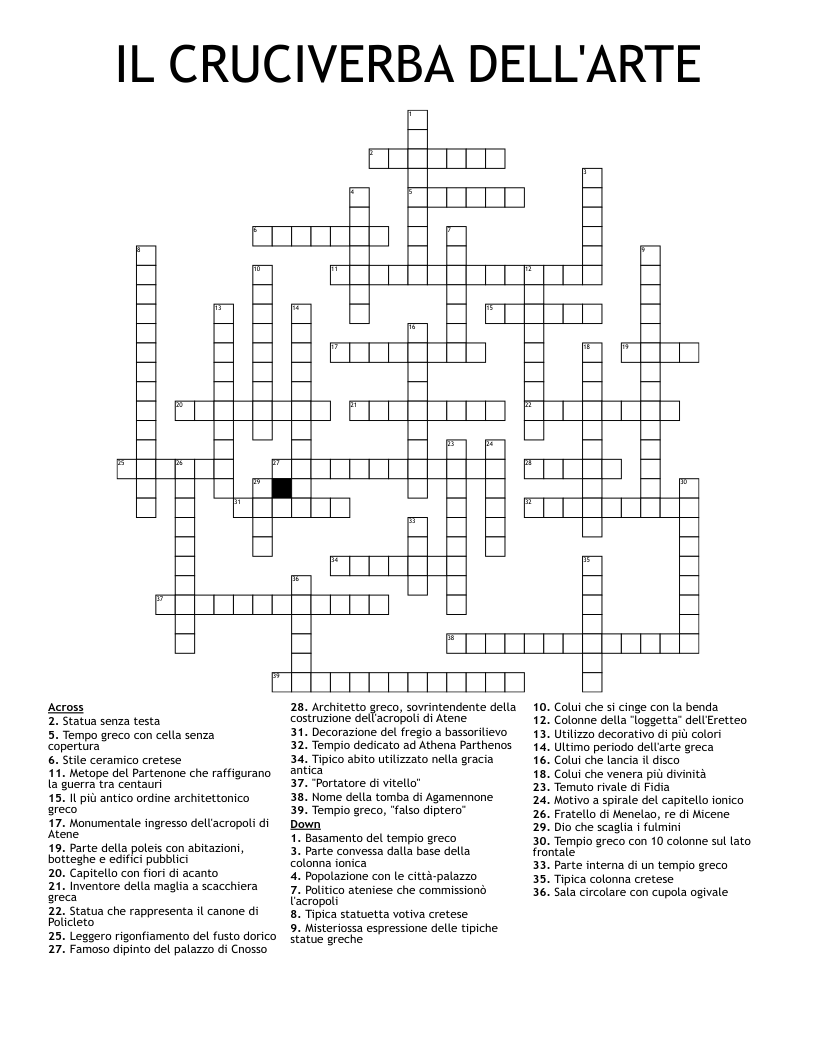 IL  CRUCIVERBA DELL'ARTE Crossword