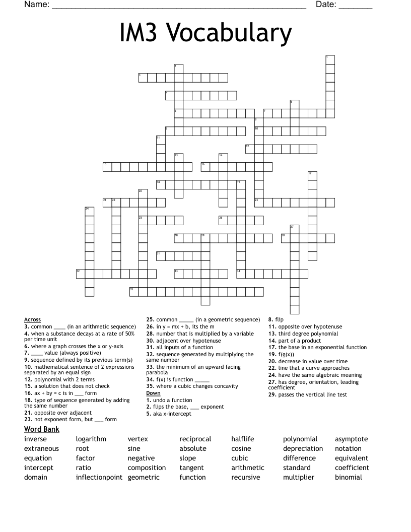 IM3 Vocabulary Crossword