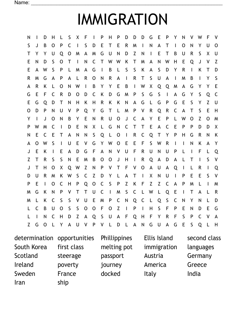 IMMIGRATION Word Search