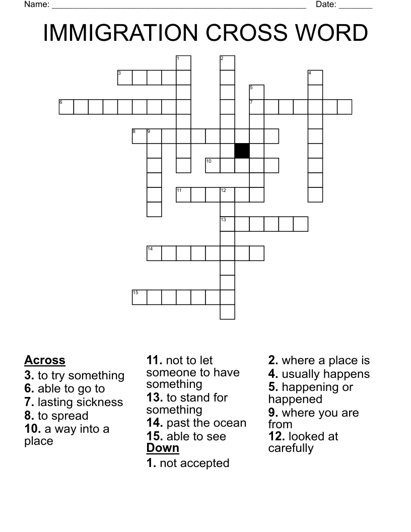 IMMIGRATION CROSS WORD