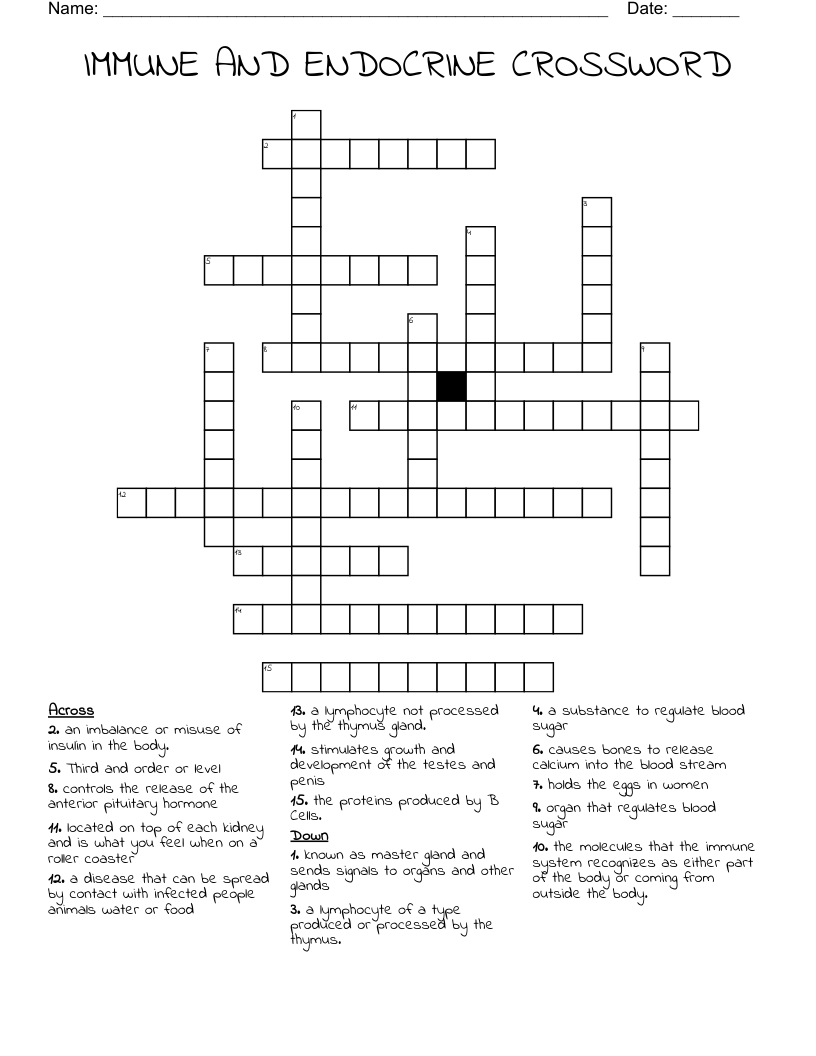 IMMUNE AND ENDOCRINE CROSSWORD