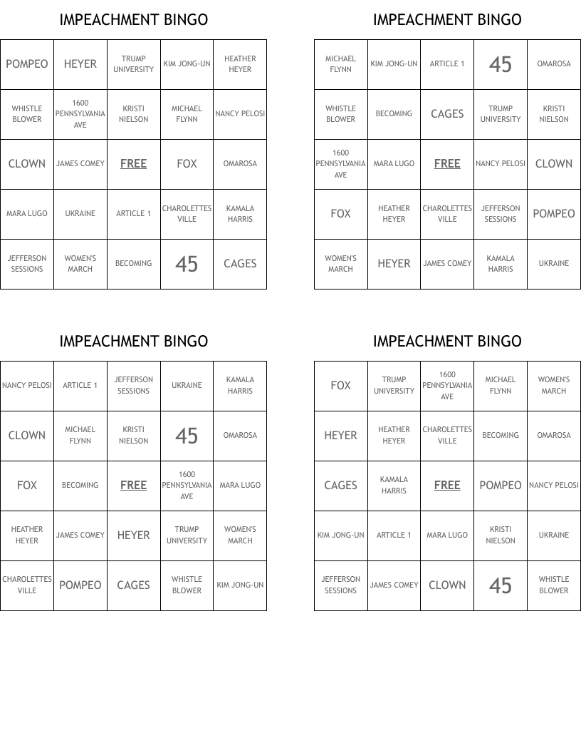 IMPEACHMENT BINGO