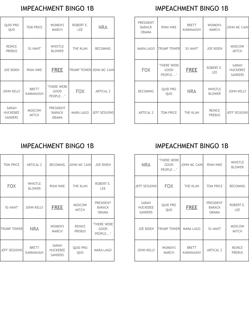 IMPEACHMENT BINGO 1B