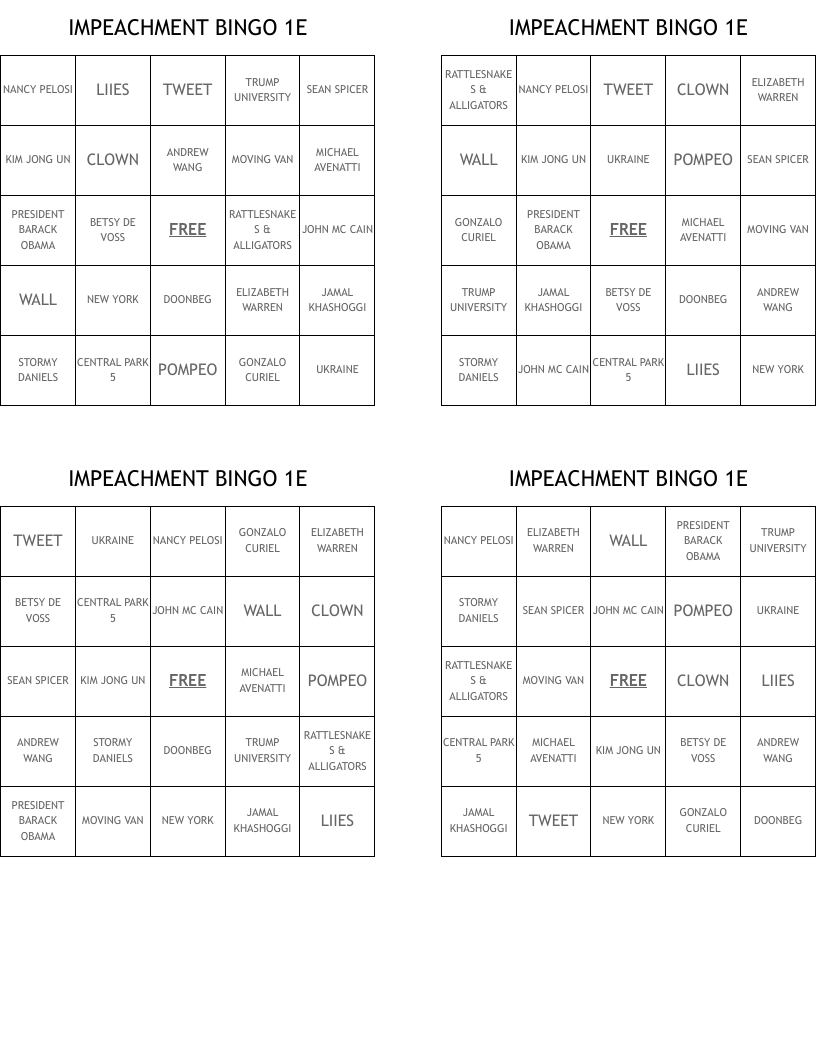IMPEACHMENT BINGO 1E