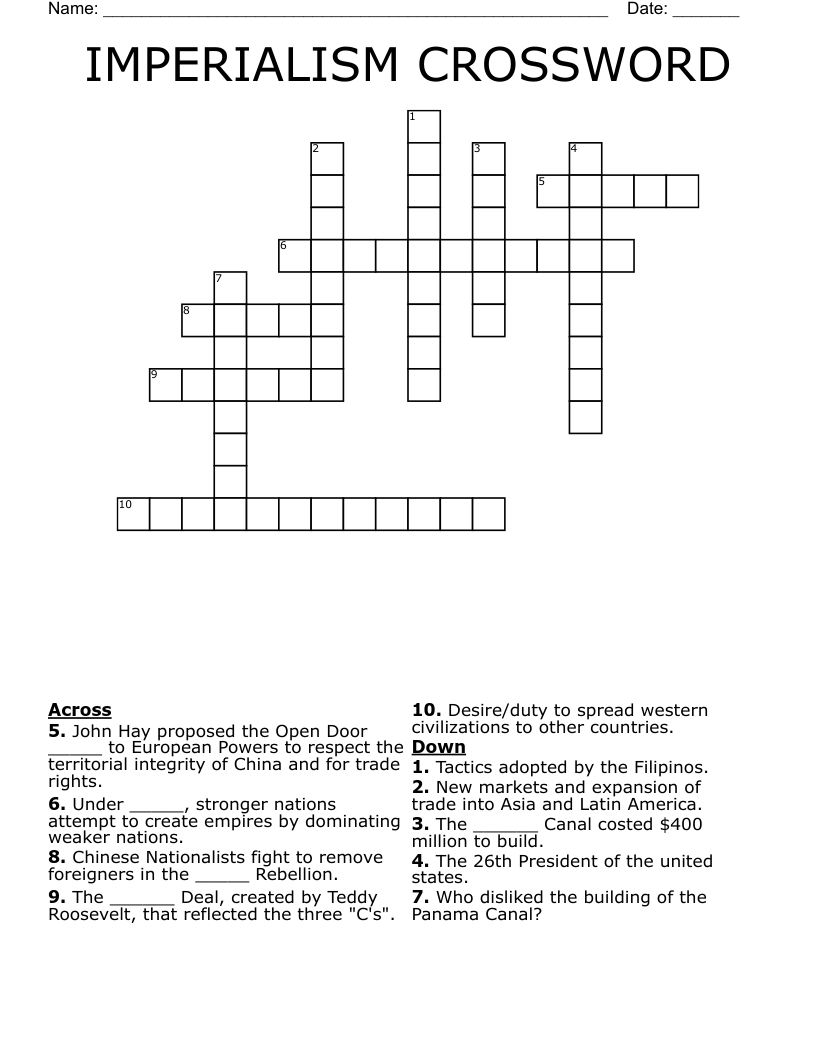 IMPERIALISM CROSSWORD