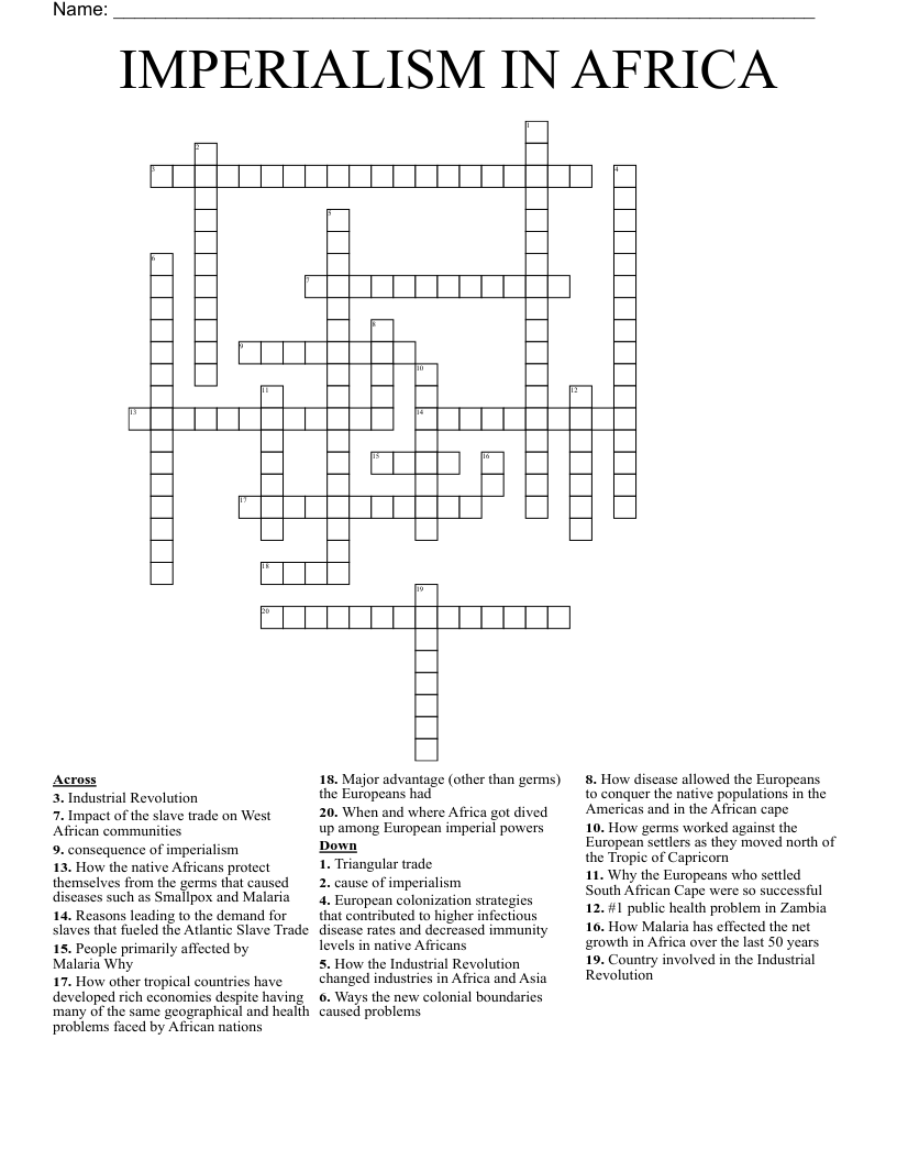 IMPERIALISM IN AFRICA  Crossword