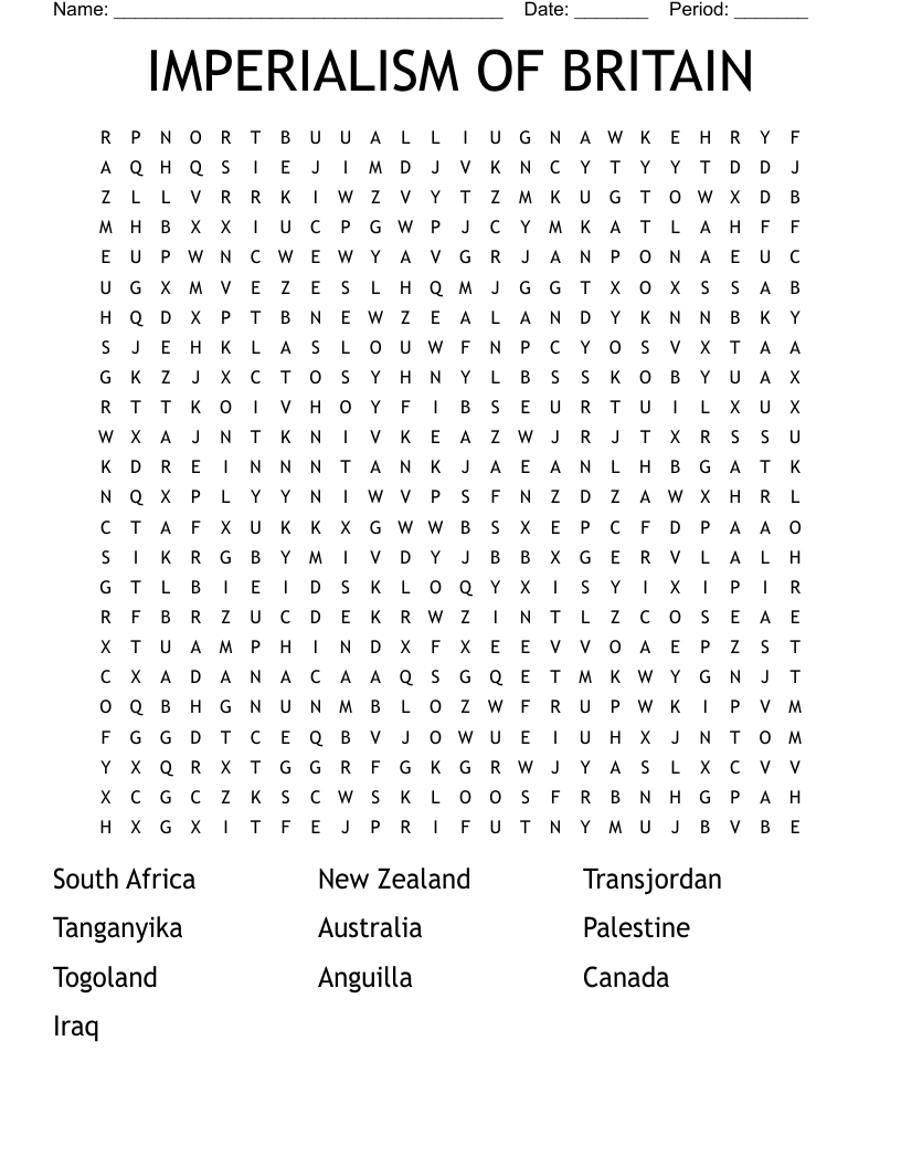 IMPERIALISM OF BRITAIN Word Search