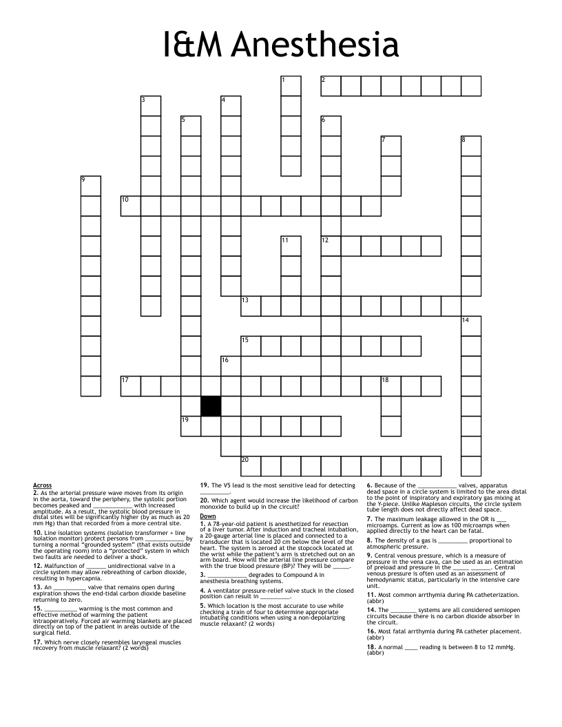 I&M Anesthesia Crossword