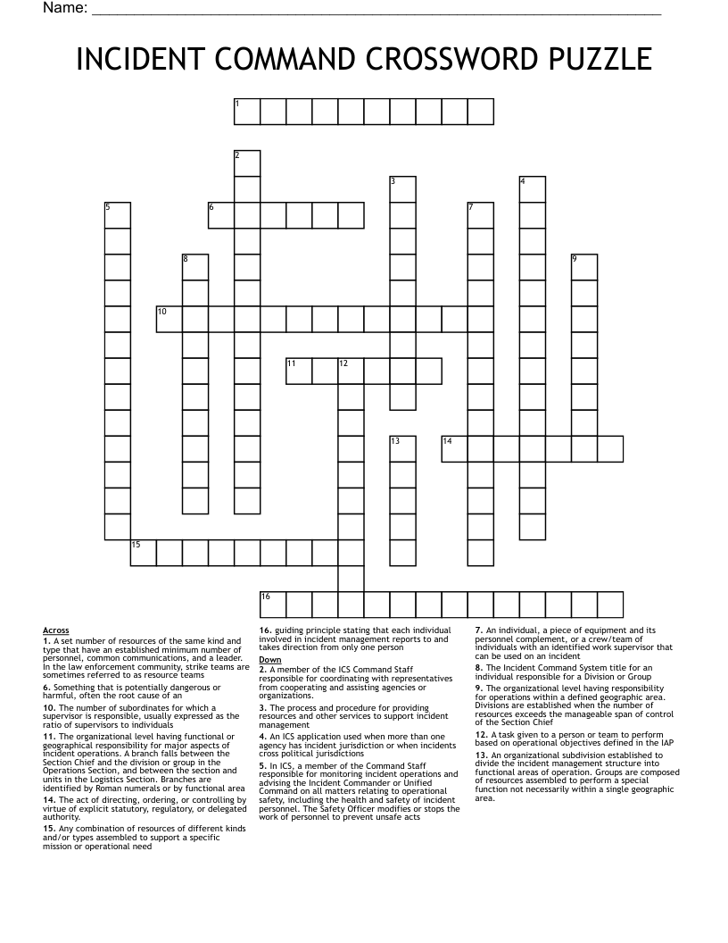INCIDENT COMMAND CROSSWORD PUZZLE