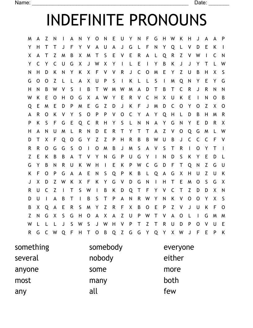 INDEFINITE PRONOUNS Word Search