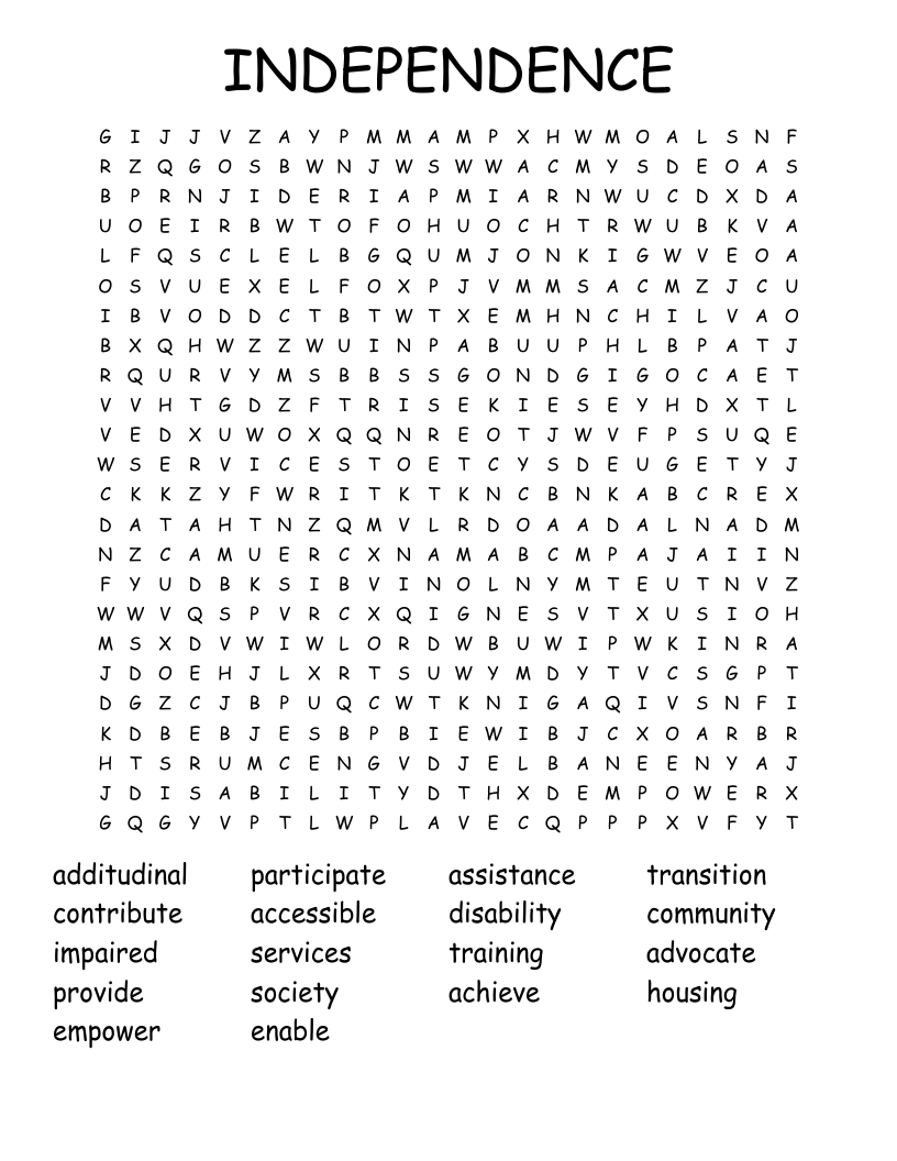 INDEPENDENCE Word Search