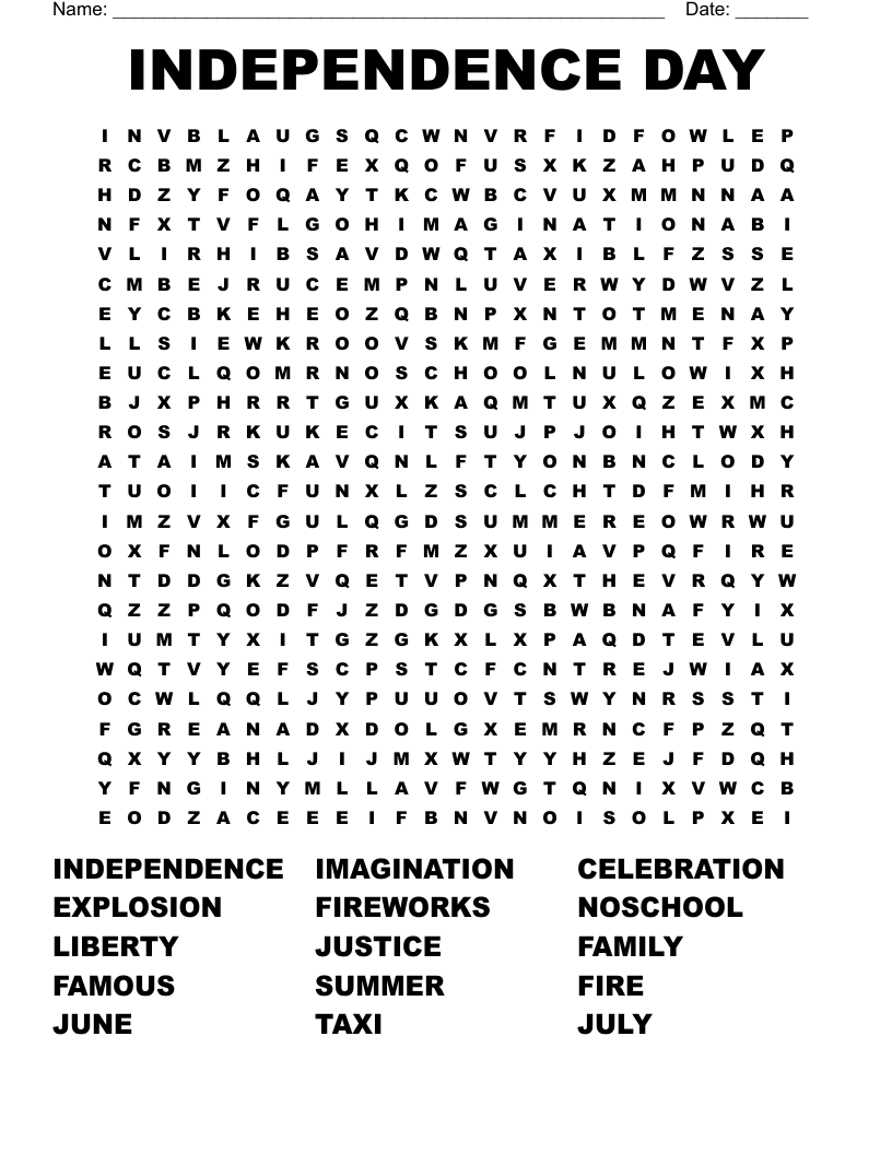 INDEPENDENCE DAY Word Search