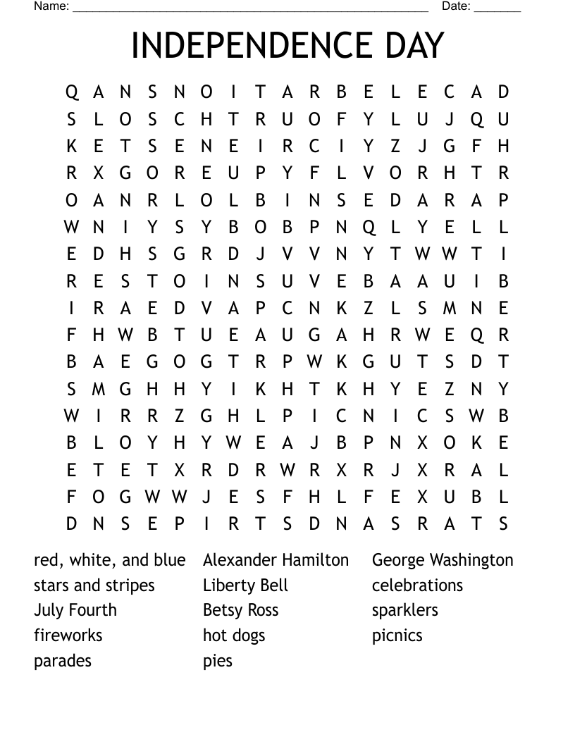INDEPENDENCE DAY Word Search