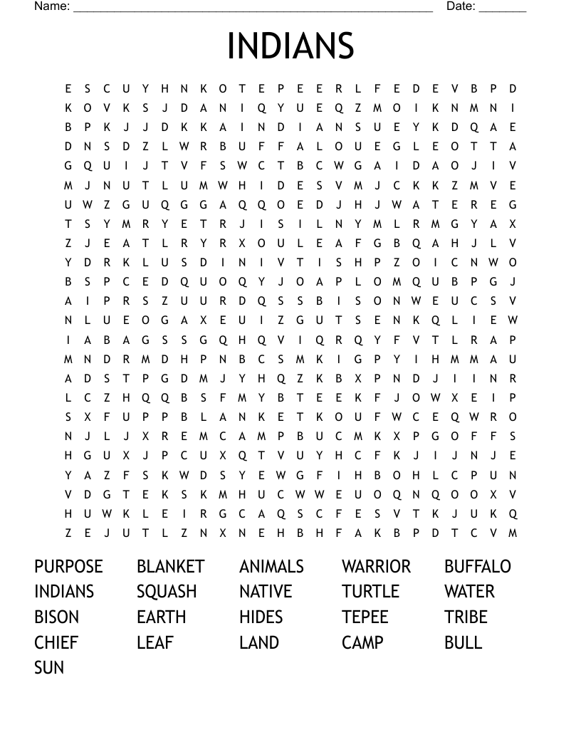 INDIANS Word Search