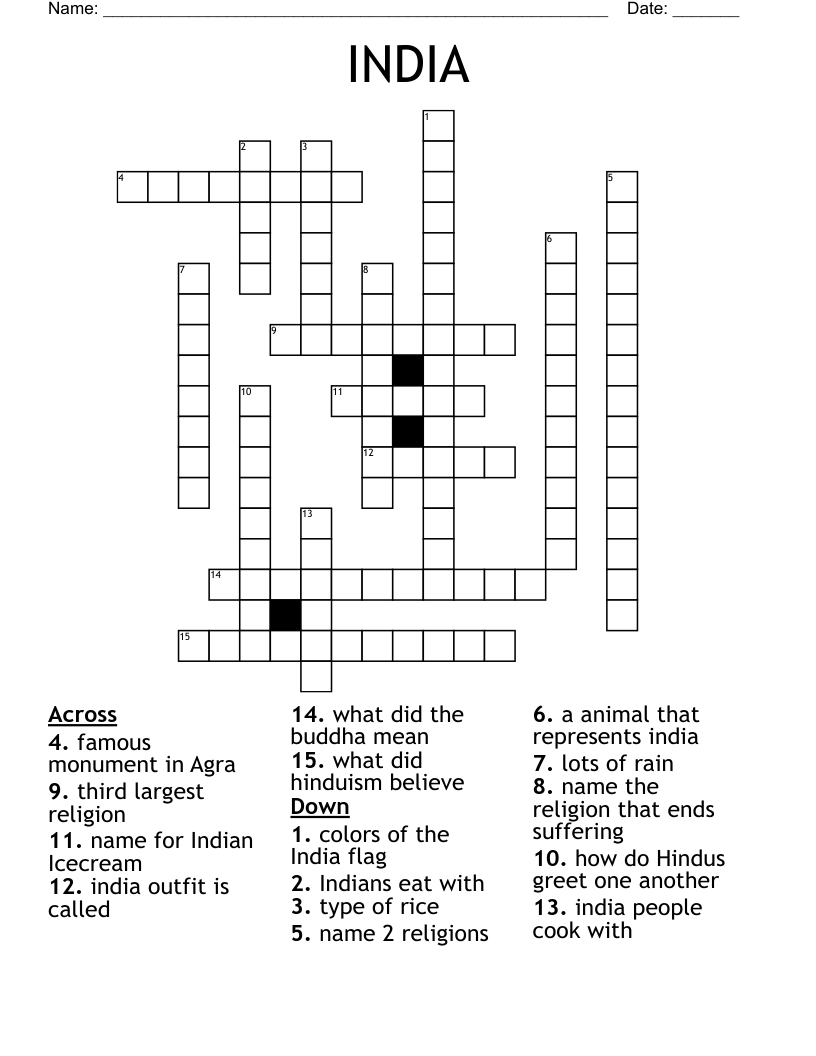 INDIA Crossword