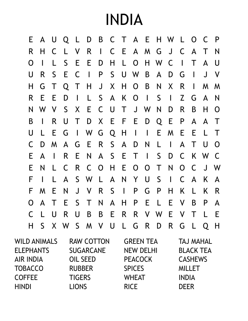 INDIA Word Search