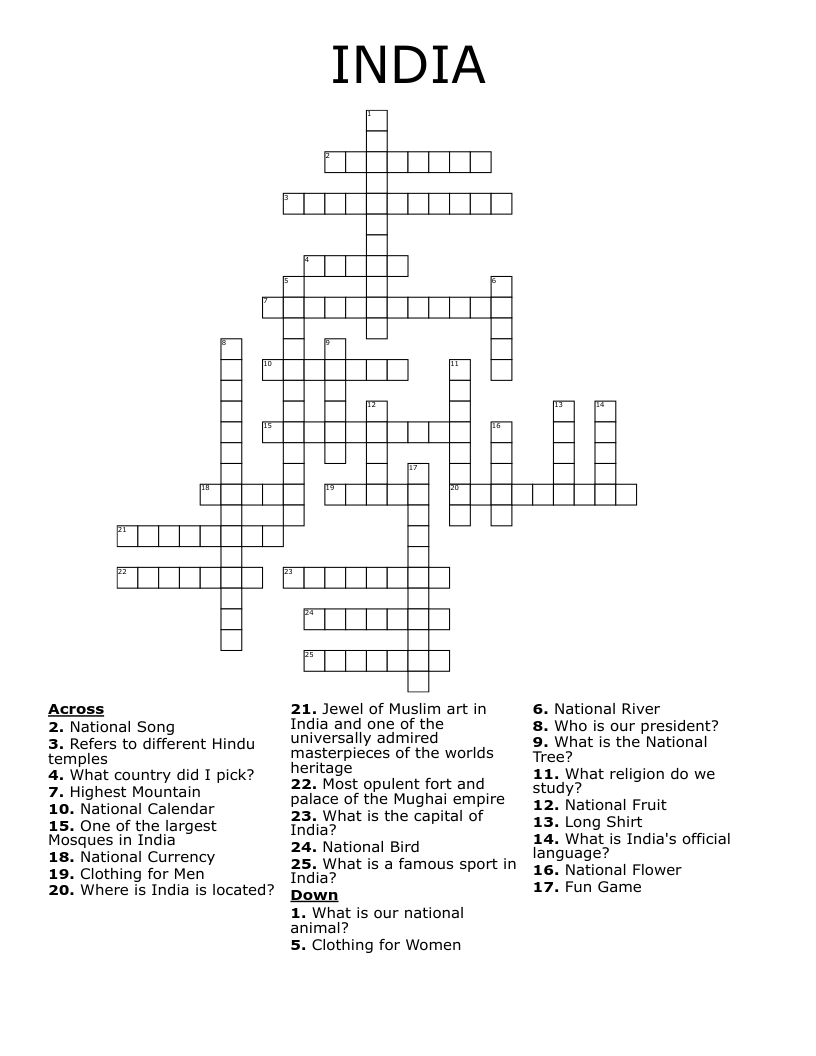 INDIA Crossword