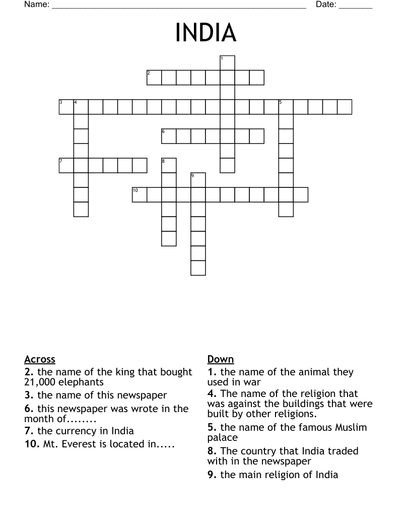 INDIA Crossword