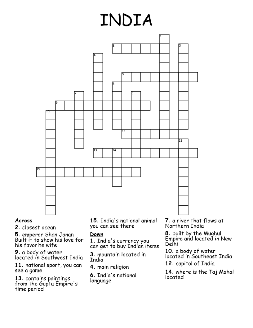 INDIA Crossword